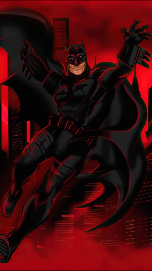 Batman artwork in red city