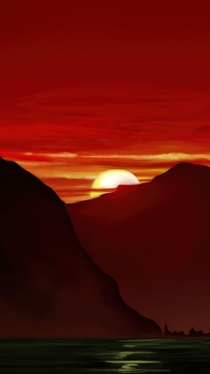 Digital art of mountains at sunset