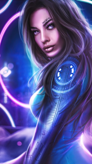 Cyberpunk woman with futuristic implants