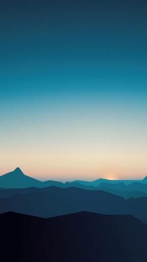 Minimalist digital art of layered mountains at sunset