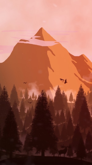 Minimalist digital art of a mountain and forest
