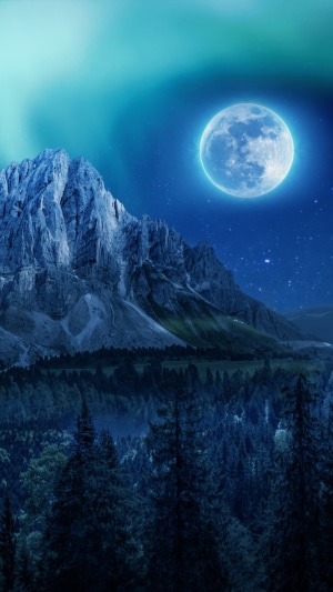 Moonlit Mountains with Aurora
