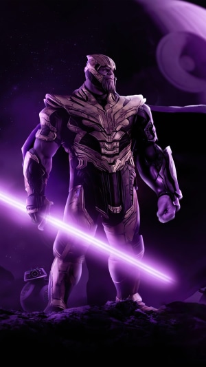 Thanos with a purple lightsaber