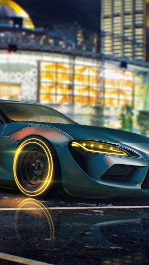 Digital artwork of a futuristic Toyota Supra