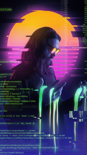 Man in yellow glasses with digital glitch effect