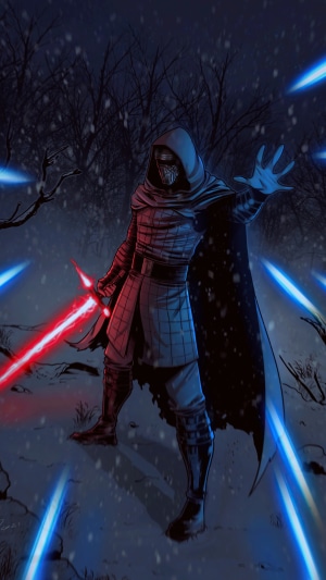 Kylo Ren from Star Wars in a snowy forest
