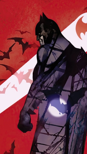 Batman with Bats and Red Background