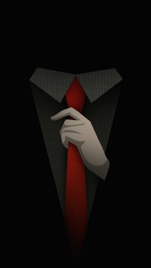 Minimalist artwork of a hand adjusting a red tie on a suit