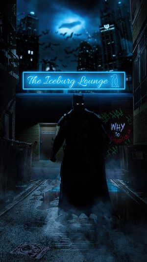 Batman in front of The Iceburg Lounge