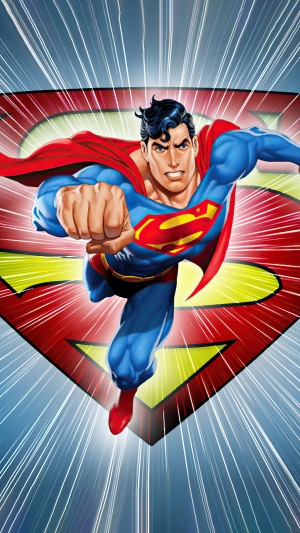 Superman flying forward with his fist extended