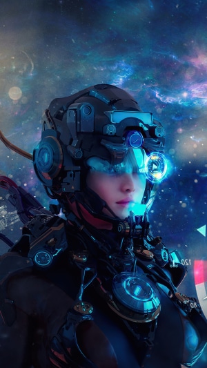 Sci-fi artwork of a person in a futuristic helmet