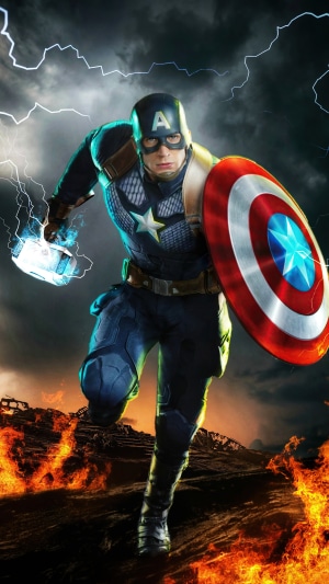 Captain America with Mjolnir and Shield