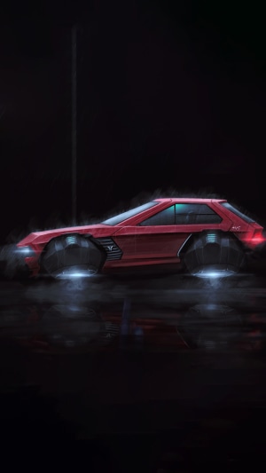 Cyberpunk red hover car artwork