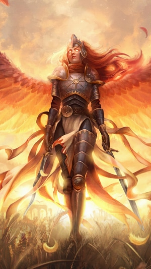 Angel Warrior with Fiery Wings in a Field
