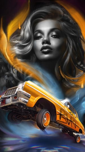 Woman and a lowrider car