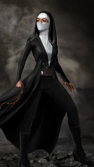 Artwork of a woman in a nun's habit