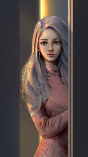 Digital art of a woman with purple hair
