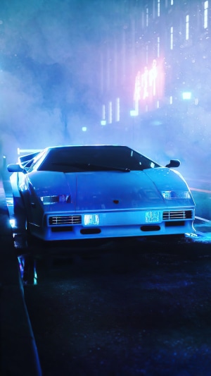 Blue Lamborghini Countach in Neon City