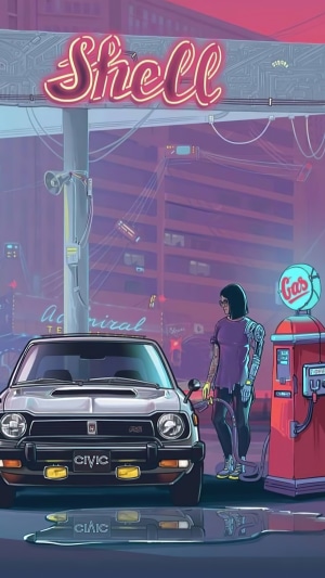 Cyberpunk Civic at Shell Gas Station