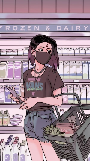 Raven from Teen Titans in a grocery store
