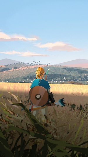 Link from The Legend of Zelda in a field