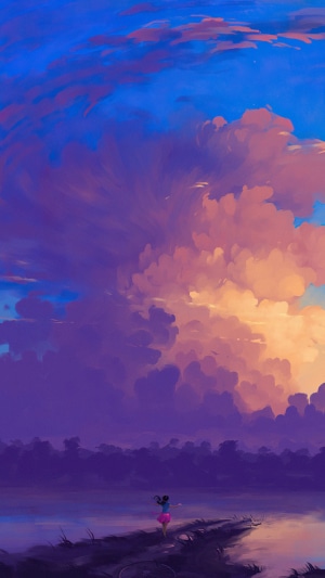 Digital Art of a Girl in a Dreamy Sky