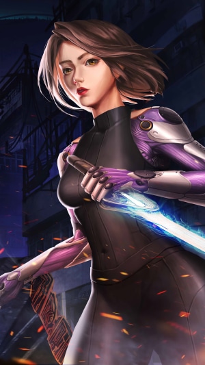 Alita from Alita: Battle Angel holding a sword