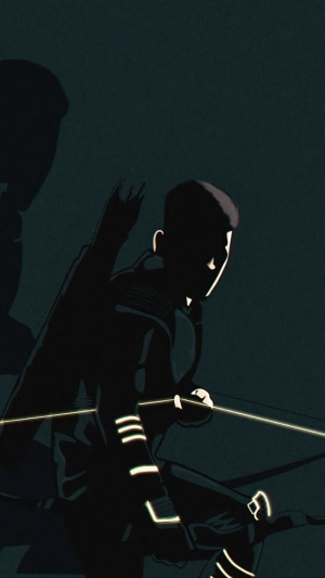 Minimalist artwork of Hawkeye with bow and arrow