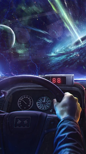 Back to the Future DeLorean dashboard in space
