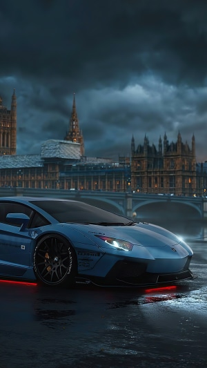 Blue Lamborghini Aventador in London 4K