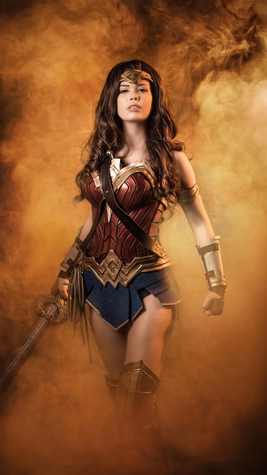 Wonder Woman cosplay with sword and shield
