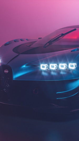 Bugatti Chiron with blue and pink lighting