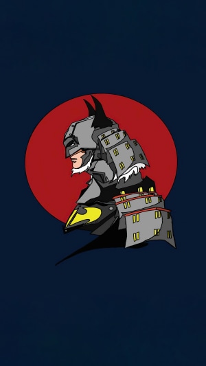 Samurai Batman in front of a red sun