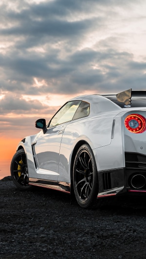 White Nissan GT-R with Spoiler at Sunset