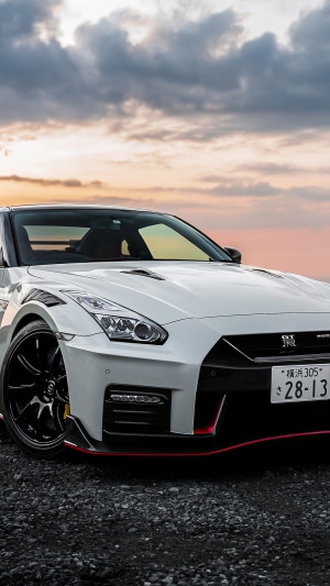White Nissan GT-R Sports Car at Sunset