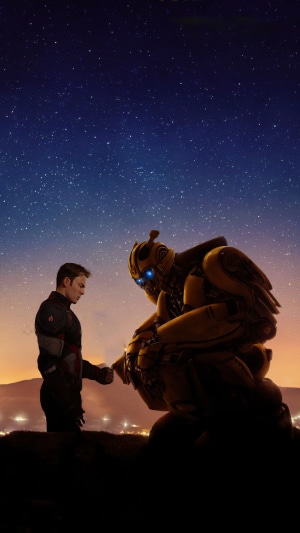 Captain America and Bumblebee under a starry sky