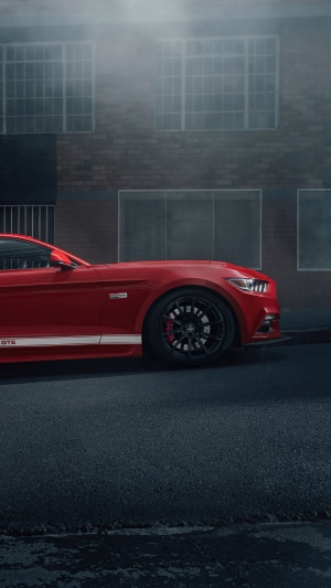 Red Ford Mustang GT parked on asphalt