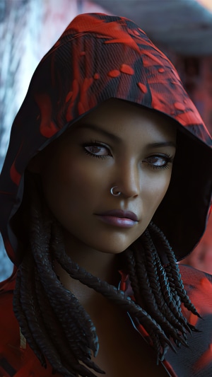 Woman with braided hair and red hoodie