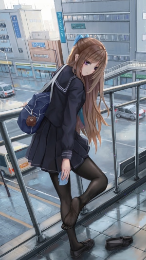Anime girl in school uniform with backpack