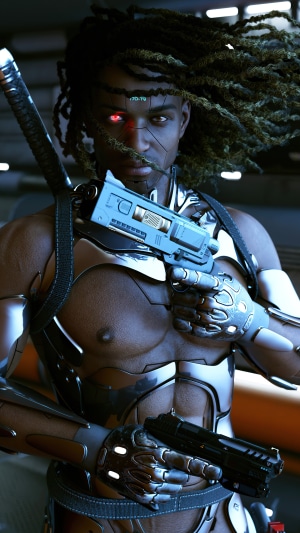 Cyborg with guns and sword