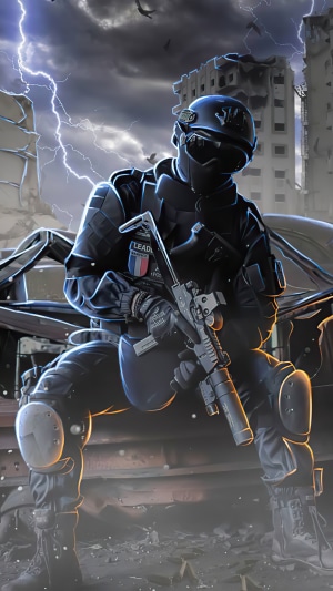 Cyberpunk Police Officer in Tactical Gear