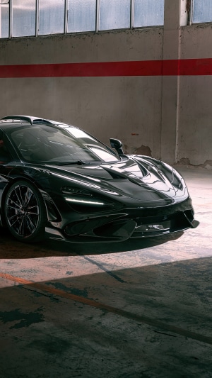 Black McLaren 765LT in a garage