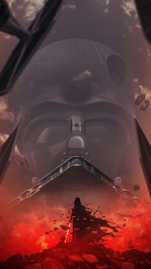 Darth Vader from Star Wars with Death Star and TIE Fighters