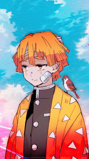 Zenitsu Agatsuma from Demon Slayer with a bird