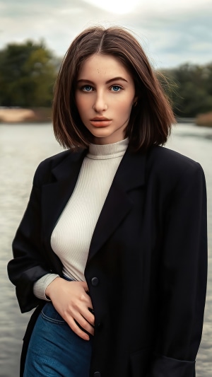 Woman in black blazer and turtleneck