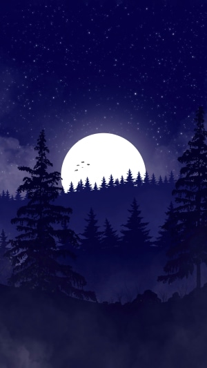 Minimalist Artwork of a Moonlit Forest