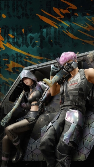 PUBG characters with guns leaning on a vehicle