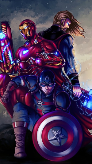 Iron Man, Thor, and Captain America artwork