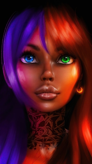 Digital art portrait of a woman with heterochromia