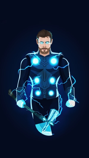 Thor with Stormbreaker and lightning